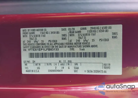 2020 Ford F-150 Xlt from USA, damaged, VIN 1FTEX1EP1LFB83133